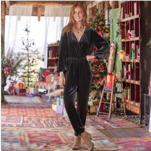 NEW Sundance Womens Large Aviana Wrap Velvet Jumpsuit Smoke Gray